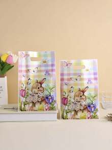 25pcs Easter Hand-Held Gift Bags, Featuring Rabbit And Egg Prints, For Packaging Candies, Cookies And Snacks As Gifts. - Multicolor - View 1