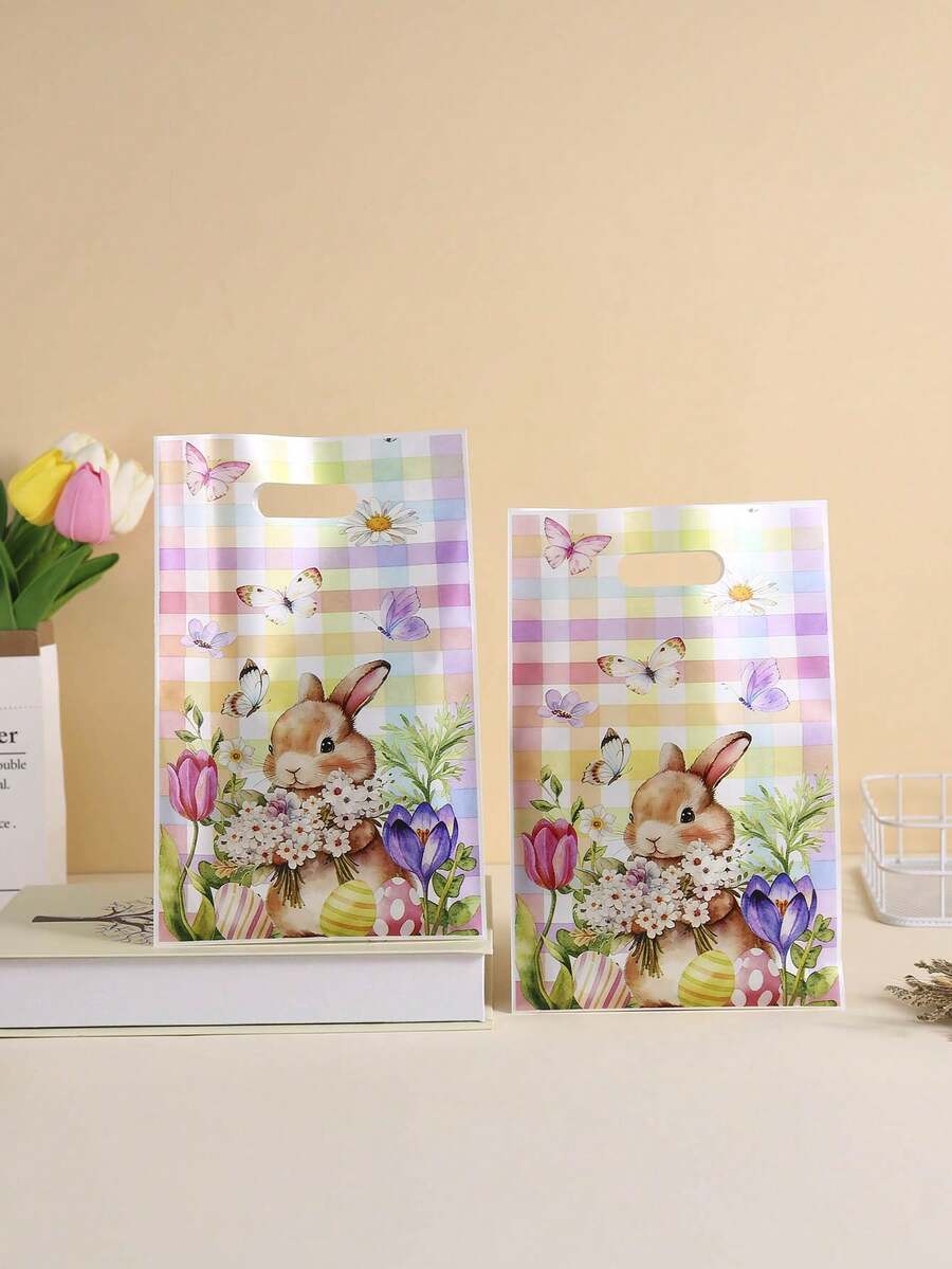 25pcs Easter Hand-Held Gift Bags, Featuring Rabbit And Egg Prints, For Packaging Candies, Cookies And Snacks As Gifts. - Multicolor - View 1