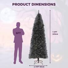 Árbol de Navidad artificial de 2,3 m, color negro, con base de metal resistente y puntas de ramas realistas, decoración navideña delgada y esbelta para Halloween, hogar y oficina. Color negro. - Multicolor - Ver 5