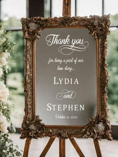 1pc Customized Wedding Mirror Decal, "Welcome To Our Wedding Entrance" Sign, Customized Vinyl Mirror Decal, Wedding Logo Decoration DIY Wedding Sticker, Customized Mirror Engraved Sticker, Wedding Supplies, Wedding Decoration