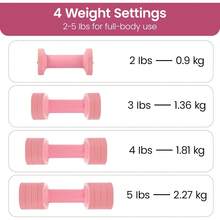 4-In-1 Adjustable Dumbbell Set, 2-5lbs, Quick-Lock Hand Weights For Home Workouts, Pilates, Strength Training For Women & Men - Pink - View 4