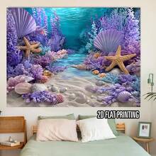 2D Flat, 1pc Mermaid Ocean Theme Party Banner - Mermaid Scale & Sea Creatures Backdrop, All-Season Indoor/Outdoor Decoration For Birthdays, Weddings, Showers - Easy To Hang Fabric With Oceanic Mermaid Design, 2D Flat - 1PC - 查看 6