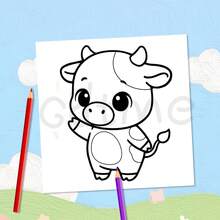 GDTME 可爱动物系列：1本成人涂色书，可撕页设计，24页厚纸，附赠5张随机贴纸。内页包含更多可爱的线条画，描绘了小牛们的日常活动，例如戴围巾、玩球和躲在花丛中。 - 填色本 - 查看 7