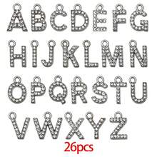 10/26pcs Rhinestones A-Z Alphabet Letter Charms Glitter Crystal Letter Beads For DIY Bracelet Necklace Earrings Choker Craft - Silver - View 11