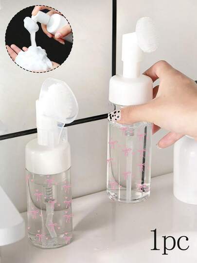 100mlTravel Foam Bottle With Silicone Brush Head - Dual-Action Massage & Scrub, Oval Ergonomic Design, Transparent Window, Fragrance-Free Soft Plastic Container For Facial Cleanser & Mousse Cosmetics, Cosmetic Storage, Compact Design, Featuring A Cherry Label. This Clear Empty Bottle Is Suitable For Hand Soap, Lash Cleanser, And Shampoo, Making It Ideal For Travel ﻿