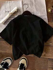 Loose-Fit Spider Printed Round Neck Short Sleeve Women's T-Shirt, Summer Back To SchoolNew Casual T-Shirts For Men And Women | Exquisite Design |   Loose And Comfortable |   Easy To Match | - màu đen - Xem 2