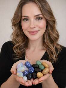 5/10/20 件天然宝石蛋形石套装 – 黑色、绿色东陵玉、黄色翡翠、蓝点、乳白色迷你水晶 – 疗愈、便携宝石和冥想礼品 - 彩色 - 查看 2