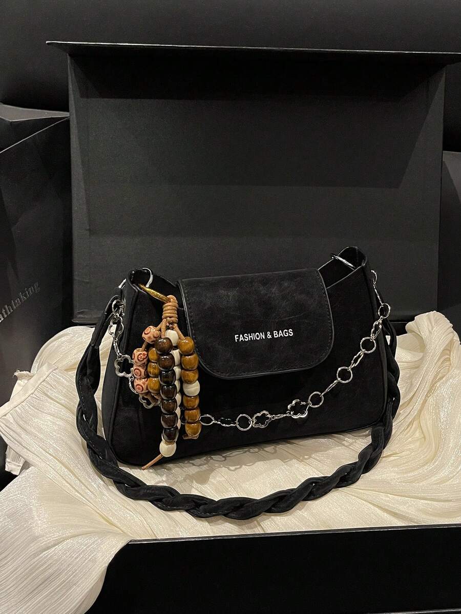 时尚高品质女士小手提包，新款简约小众设计，可单肩/腋下/斜挎链条包 - 黑色 - 查看 1