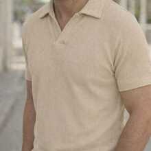 Kit Of 3 Textured Italian Polo Shirts Without Buttons, Slim Sleeves. - Beige, Beige and Beige - View 2