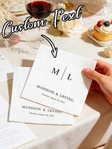 10-200 Customized Wedding Cocktail Napkins, Made Of High-Quality Paper, 3-Ply White Disposable Napkins, Suitable For Weddings, Bars, Bridal Showers, Engagement Parties, Ideal Party Decorations, Personalized Gift, Anniversary - Multicolor - View 7