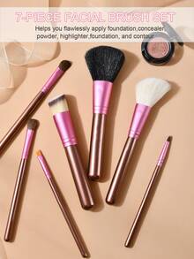化妆刷套装（7件套） - 包括粉底刷、散粉刷、遮瑕刷、高光刷、修容刷、眼影刷和腮红刷 - 面部和眼部化妆刷，采用合成刷毛 - 彩色 - 查看 1