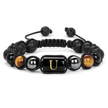 26颗天然石字母珠手工编织手链，10毫米火山石和黑曜石珠，男士手链 - 手鍊 - 查看 17