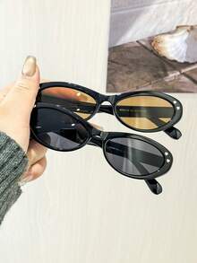 2PCS Women's Retro Casual Basic Oval Lightweight Polycarbonate Frame Fashion Glasses For Everyday Outfit Pairings With Glasses Box - Multicolor - View 7