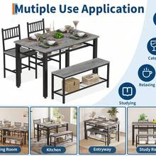 Farmhouse Dining Table Set for 4 with Storage Shelf, 47 inch Kitchen Table with Bench and 2 Chairs for Small Space, Apartment, Dining Room - gris - Ver 4
