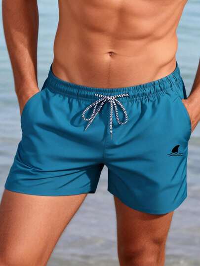 男士夏季速干沙滩短裤，纯色抽绳印花百慕大短裤，适合沙滩、度假、户外、跑步