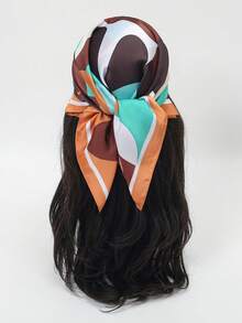 1pc Bandana Geometric Pattern Patchwork Casual Silk Scarf/Headscarf, 70CM - Multicolor - View 5