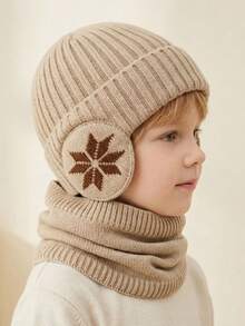 Set 2pcs/Set Topi dan Syal Anak Usia 3-10 Tahun Motif Salju, Topi Rajut Luar Ruangan Musim Dingin dengan Lapisan Bulu Domba, Model Tebal, Cocok untuk Bersepeda di Musim Dingin - Grey - View 17