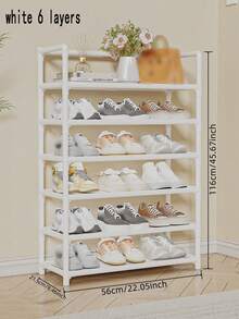 6/7 Tier Shoe Rack, Simple Entryway Multi-Layer Dust-Proof Home/Dorm Shoe Storage Cabinet - White - View 5