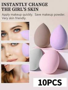 LAKIUU 10pcs/Pack Large Water Drop Makeup Sponges, Slanted Water Drop Makeup Sponges, Foundation Makeup Sponges, Durable & Non-Absorbing - Multicolor - View 3