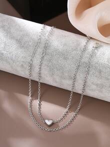 Tkool 2pcs Stainless Steel Heart Beaded Anklet Set, Everyday Wear - Silver - View 4