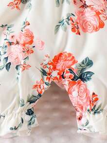 1 pieza Mono estampado de parchwork acanalado cómodo y lindo para bebé niña, estilo Mori ligero de verano - Rosado Sandía - Ver 7