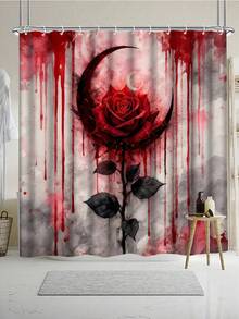 Gothic Rose Shower Curtain Set - Red Rose & Moon Design, Paired With Dark Tones & Mystique, Includes Shower Curtain, Bath Mat, Toilet Lid Cover & Non-Slip Bathroom Mat, Adds Distinctive Style To Bathroom - A - View 5