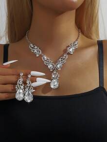3pcs/Set Women's Fashion Jewelry - Earrings+Necklace, Bohemian Sparkling Crystal High-End Fashion Jewelry Set, Party/Gift/High-End Evening Dress. - 9249 - View 17