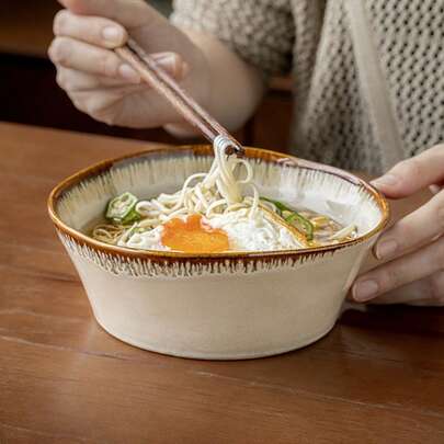 1个不对称沙拉碗，陶瓷开口蔬菜碗，个性化餐厅复古拉面碗，7英寸