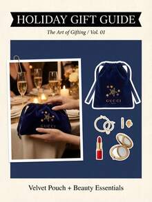 Gucci Bolsa de cosméticos con cordón de terciopelo, bolso de mano de mujer, bolso bandolera pequeño, azul marino y dorado con cordón - Azul - Ver 7