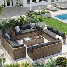 Patio Furniture Sets, 7-Piece Outdoor Patio Furniture With Thick Cushions, Wicker Outdoor Conversation Set Sectional Sofa For Backyard, Poolside, Garden - Đen vàng - Xem 2