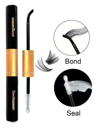 Lash Bond And Seal 10ml Bonding And Sealing Eye Lash Glue 2 In 1 Suitable For Eyelash Group Bonding And Sealing Long-Lasting Strong Setting Waterproof Non-Irritating Suitable For Home Use False Eyelashes (Black Glue, Transparent Seal) Lash Glue,Eye Lash Glue