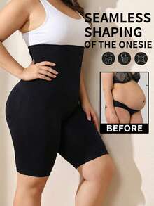 Plus Size Women's Seamless High Waist Slimming Shaping Shorts, Comfortable And Breathable - Black - View 1