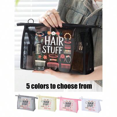 Mesh Cosmetic Bag With Hair Accessory Pattern, Multi-Functional Makeup Bag For Clips, Headbands, Red Cushion Storage, Portable Storage Bag, Cosmetic Bag, Skincare Products Bag, Travel Essentials, Dorm Supplies, Bathroom Storage, Jewelry Storage, Lip Gloss And Cosmetics Storage Bag, School Supplies Bag, Cosmetic Bag, Holiday Essentials, Cosmetics Storage, Wedding Bride Gift, Mother's Day Gift, Birthday Gift, Gift For Friends And Teachers