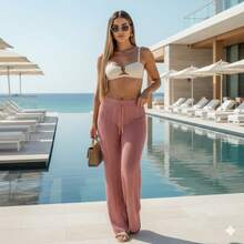 Women's Beach Cover-Up Pants With Cutouts, Summer Fashion, Ideal For Layering Over A Bikini, Swimsuit, Beach, Pool, Risorte - Hoa hồng sẫm - Xem 1