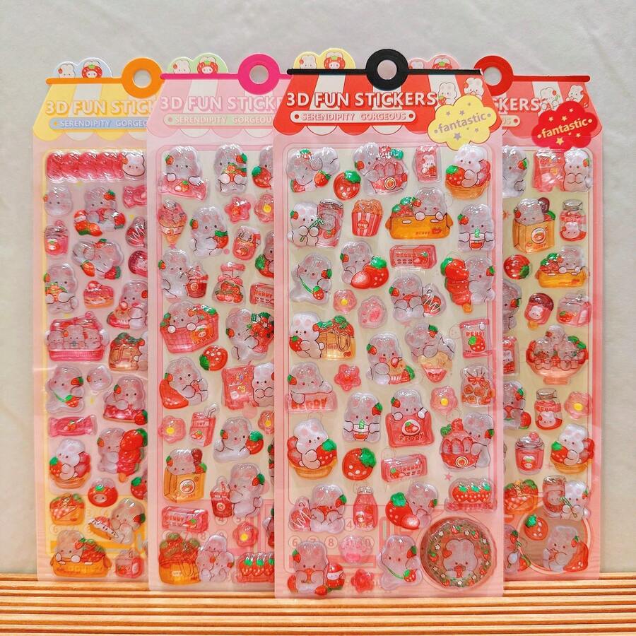 1pc/2pcs Random Cartoon 3D Rabbit Stickers, Cute DIY Mini Kawaii Dimensional Stickers For Scrapbooking, Phone Cases, Crystal Stickers - Multicolor - View 1