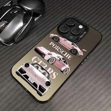 Porsches rosas en diferentes vistas que muestran detalles. Esta elegante funda es compatible con los modelos  17, 16, 15, 14 Pro Max, 13, 12, 11, XR y XS Plus. Fabricada en silicona TPU, ofrece protección contra golpes y caídas, además de una sensación superior. Es un regalo ideal para familiares, amigos y seres queridos, y una opción perfecta para Año Nuevo. - Negro - Ver 1