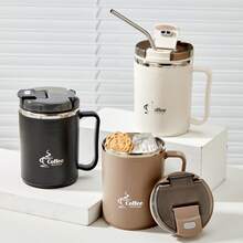 1个450/500毫升304不锈钢咖啡杯，带茶漏和折叠勺，双层保温，可盛装奶茶、咖啡、水，带手柄，防烫饮水杯，密封防漏，冷热水皆宜，适合学生和成人居家、学校、办公室、户外露营、野餐、旅行、返校等场合使用。 - 彩色 - 查看 17