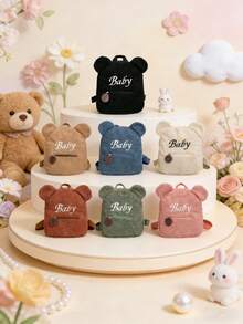 1 pieza Mochila casual con cierre de cremallera de estilo occidental y simple con diseño de oso de dibujos animados lindo para niños y niñas, diseño exclusivo con correa para el hombro ajustable, estilo suave y largo, adecuada para uso diario en otoño e invierno - Multicolor - Ver 1