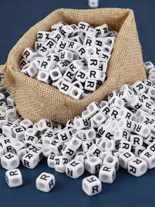 100/1000pcs/Pack White Background Black Letter Beads, 6mm Acrylic English Alphabet Square Letter Beads DIY Jewelry Making Accessories, Decorative Supplies | Overflowing Beads | Durable Bead Material For Jewelry Making - Black and White - View 61