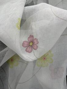 1 tấm rèm voan in hoa màu trắng cho phòng khách, ban công, cửa sổ từ sàn đến trần, tấm rèm voan mỏng in hoa màu hồng - trắng - Xem 8