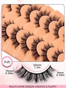 Asiteo 7对装蓬松卷翘猫眼假睫毛，自然浓密仿貂毛睫毛，奢华浓密效果，可重复使用且易于佩戴 - 濃密款 - 查看 6