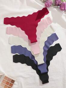 5pcs V-Shape Waist Ripple Design Seamless Sexy Thong Panties For Women - Multicolor - View 3