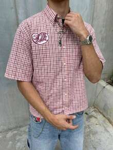 Men's Pink Plaid Shirt, Loose Fit Plaid Long Sleeve Top, Slim Fit Cotton-Like Casual Retro Button-Down Shirt - Multicolor - View 2