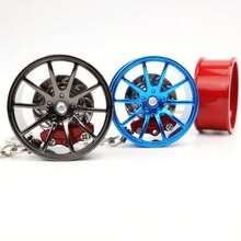 1pc Zinc Alloy Wheel Hub Keychain With Caliper, 360° Rotatable Car Key Ring, Unique Gift For Car Enthusiasts - Durable And Creative Design - 黑色 - 查看 7
