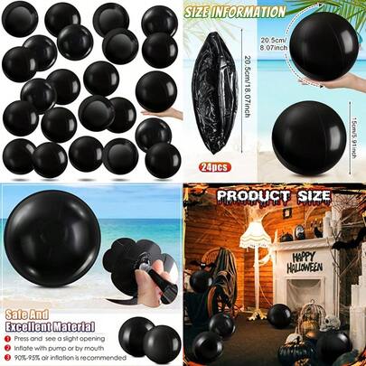 24 Pieces Black Inflatable Ball 6 Inches Halloween Pool Floating Ball Halloween Party DIY Gothic Decorations For Holidays Water Games Party SuppliesChildren's Joyful Games, Essential Toys For Children