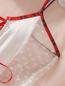 Women's Pajamas,White&Red,Tie Front,Sheer,Backless,Halter,Contrast Lace, Cut Out,Tight Fitting Camisole Skirt, Sexy Nightgown. - Red and White - View 8