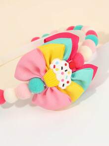 1 Stück Haarband mit Schleife in Bonbonfarben für Mädchen, Kuchen Pompon Haarband, süße Prinzessin Haarschmuck für Mädchen Geschenke, Party, Hochzeit, Frühling, Sommer - Verschiedenfarbig - Übersicht 4