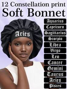 1PC Bonnet Printed 12 Constellations Personalization Hair Caps For Sleeping Satin Wide Brimmed Elastic Cap For Curly And Straight Hair Hair Sleep Cap - Blue - View 10