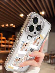 1 Personalized Love Note Pattern Customized Couple Photo Anti Drop Electroplated Bright Diamond Simple Smartphone Protective Case, Compatible With IPhone 17/Air/17pro/17promax/16/15/14/13/12/11 And Other Models, Suitable As A Couple Gift - Silver - View 4