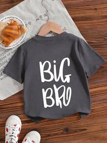 男童休闲印花圆领短袖T恤，夏季上衣 - 深灰色 - 查看 5